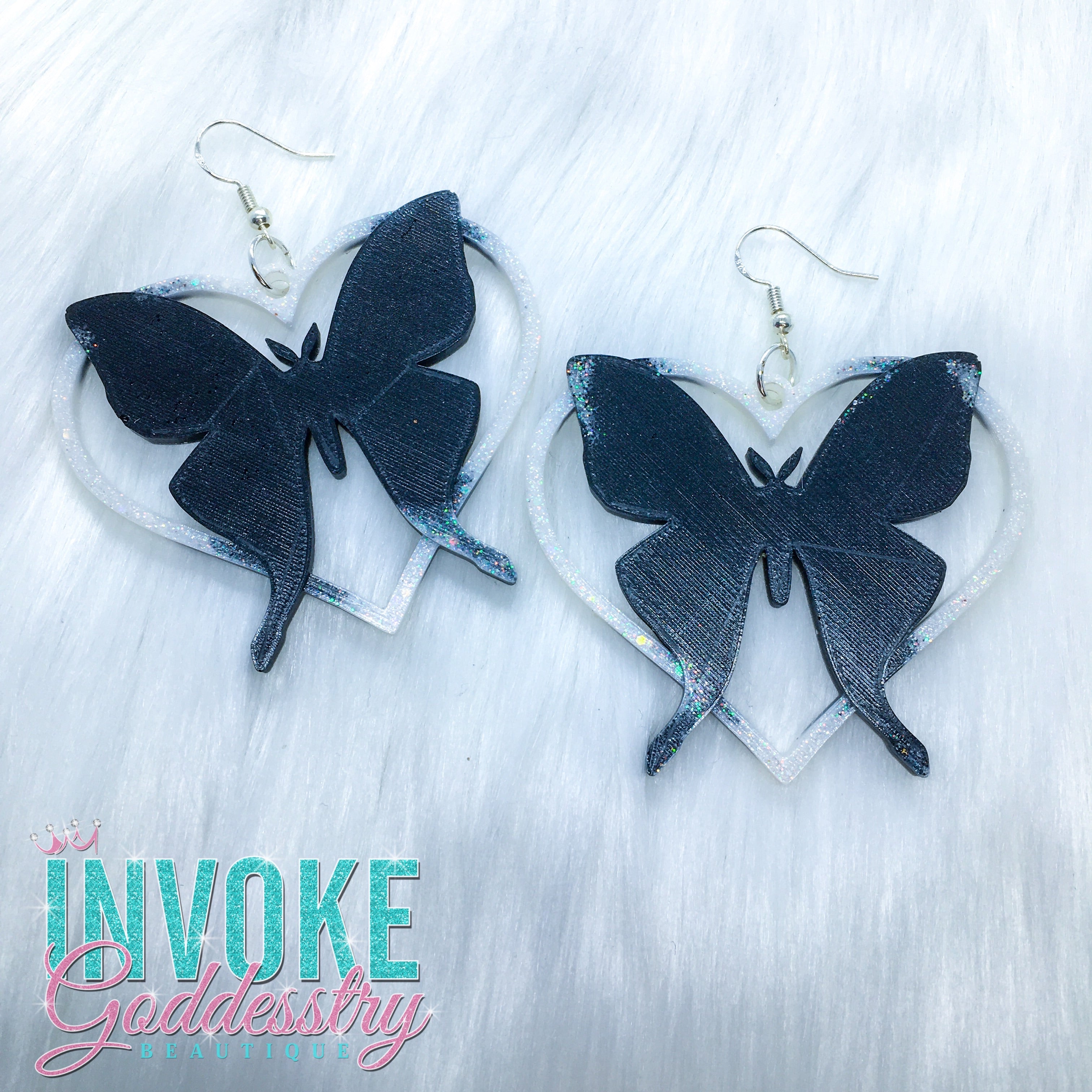 “Midnight Wings” Butterfly Heart Earrings