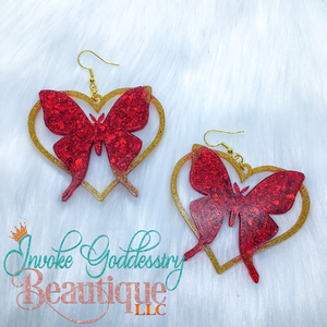"Golden Cherry" Butterfly Heart Earrings