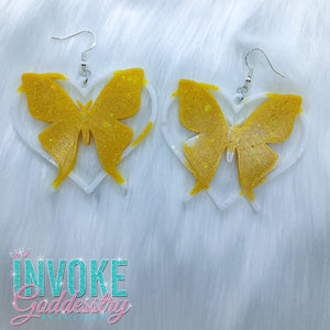 "Iced Lemon" Butterfly Heart Earrings